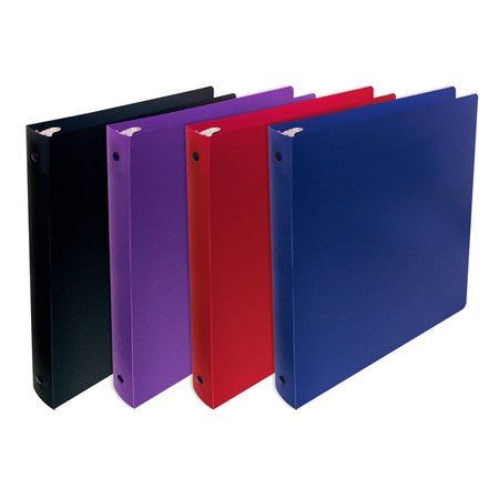 BETTER OFFICE PRODUCTS 3-Ring Poly Binder with Pocket, 1 Inch, Letter Size, Red, Navy Blue, Purple, and Black, 4PK 11104